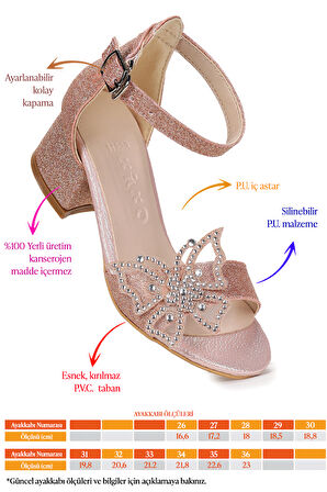 Kiko Kids Zete Kum Simli Kız Çocuk 4 Cm Topuklu Sandalet Abiye Ayakkabı