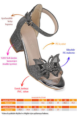 Kiko Kids Zete Kum Simli Kız Çocuk 4 Cm Topuklu Sandalet Abiye Ayakkabı