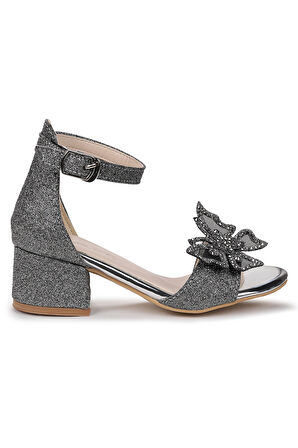 Kiko Kids Zete Kum Simli Kız Çocuk 4 Cm Topuklu Sandalet Abiye Ayakkabı