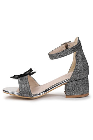 Kiko Kids Zete Kum Simli Kız Çocuk 4 Cm Topuklu Sandalet Abiye Ayakkabı