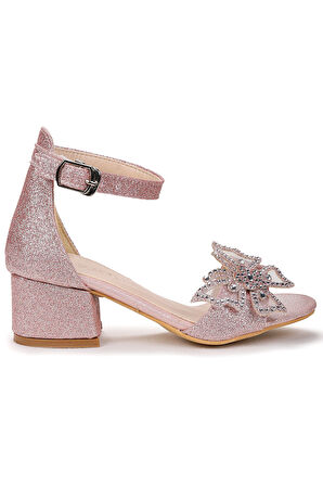 Kiko Kids Zete Kum Simli Kız Çocuk 4 Cm Topuklu Sandalet Abiye Ayakkabı