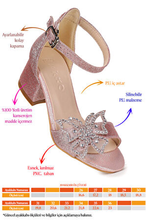 Kiko Kids Zete Kum Simli Kız Çocuk 4 Cm Topuklu Sandalet Abiye Ayakkabı