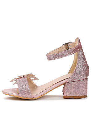 Kiko Kids Zete Kum Simli Kız Çocuk 4 Cm Topuklu Sandalet Abiye Ayakkabı