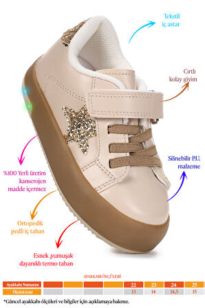 Kiko Kids Rena Günlük Cırtlı Işıklı Kız Bebek Spor Ayakkabı