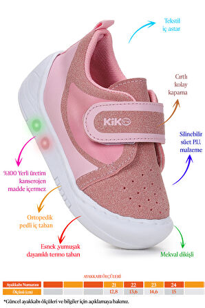 Kiko Kids Kugan Cırtlı Işıklı Kız Bebek Yürüyüş Spor Ayakkabı