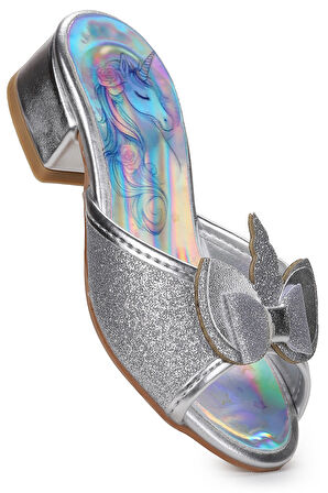 Kiko Kids Unicorn Kız Çocuk Topuklu Simli Abiye Terlik