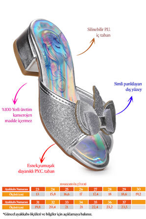 Kiko Kids Unicorn Kız Çocuk Topuklu Simli Abiye Terlik