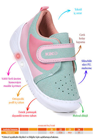  Kugan Cırtlı Işıklı Kız Bebek Yürüyüş Spor Ayakkabı
