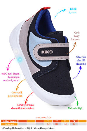 Kiko Kids Kugan Cırtlı Işıklı Erkek Bebek Yürüyüş Spor Ayakkabı
