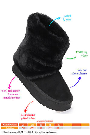 Kiko Kids Nera  Kürklü Kız Çocuk Süet Bot Ayakkabı