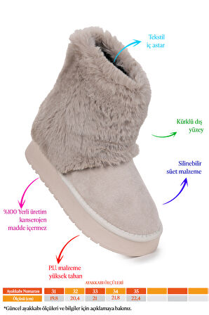 Kiko Kids Nera  Kürklü Kız Çocuk Süet Bot Ayakkabı