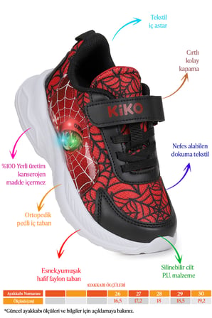  Spider Işıklı Cırtlı Faylon Taban Erkek Çocuk Spor Ayakkabı