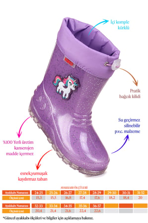  Rainy Unicorn Su Geçirmez Kız Çocuk Yağmur Çizmesi