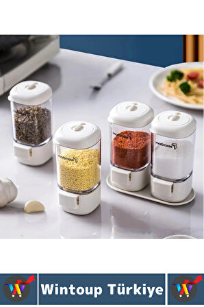 Premium Dayanıklı Toz-Taneli Kullanım Şeffaf Gövde Basmalı Baharatlık Tuzluk Seti 380 ML X 4'lü SET