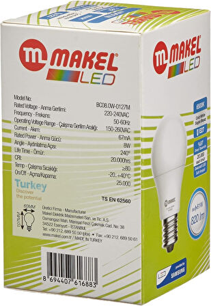 Makel Led Ampul, 8 W, 6500 K, Soğuk Beyaz