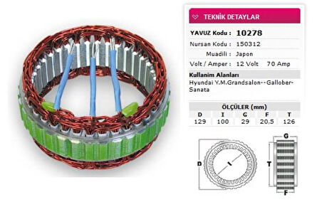 Hyundaı Stator Mitsubıshı Tip 12v 70a Hyundaı Ymgrandsalon Gallober Sanata Nursan 150312 - Yavuz 10 278