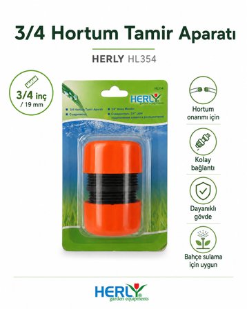 HERLY HL354 3/4 Hortum Tamir Aparatı Bahçe Sulama Hortumu Birleştirme Ek Parçası Onarım Bağlantısı