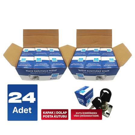 STD Çekmece Kilidi 24 Adet Kare Krom Kaplama