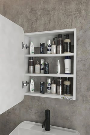 Oval Kapaklı %100 Mdf Aynalı Banyo Dolabı Üstü 70x50 Üst Dolap Beyaz 
