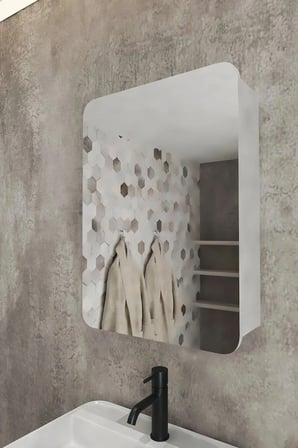 Oval Kapaklı %100 Mdf Aynalı Banyo Dolabı Üstü 70x50 Üst Dolap Beyaz 