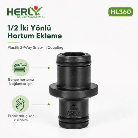 Herly HL360 1/2 İnç İki Yönlü Hortum Ekleme Aparatı Hortum Birleştirici Bağlantı Adaptörü