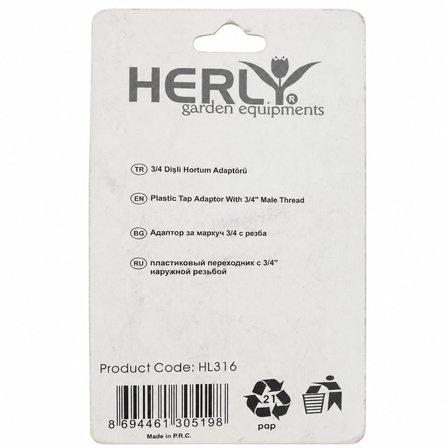 Herly HL316 3/4" Erkek Dişli Musluk ve Hortum Adaptörü
