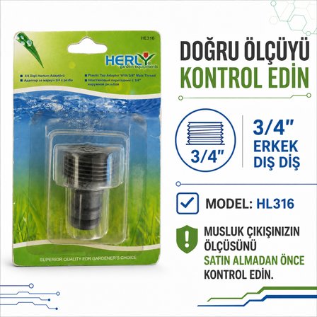 Herly HL316 3/4" Erkek Dişli Musluk ve Hortum Adaptörü