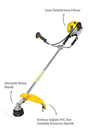RTM9632SET Benzinli Yan Tip Tırpan 3'lü Set -Eldiven-Tırpan Misinası