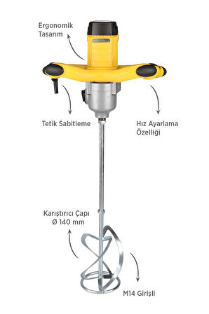 RTM396SET Elektrikli Boya ve Harç Karıştırıcı 4'lü Set -Eldiven-Boya Karıştırıcı Ucu-Zımpara Malası