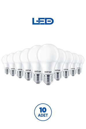 RTL01113-10 Rother A60 LED Ampul 9W E27 810 Lümen 4500K Gün Işığı Enerji Tasarruflu Ampul 10 Adet