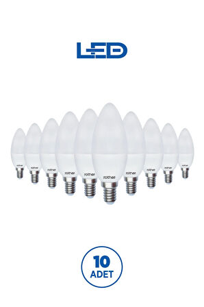 RTL02111-10 Rother LED Mum Avize Ampul 6W E14 470 Lümen 4500K Gün Işığı Enerji Tasarruflu Ampul 10 Adet
