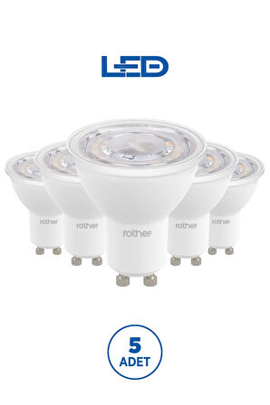 RTL11111-5 Rother GU10 LED Spot Ampul 6W 540 Lümen 4500K Gün Işığı Enerji Tasarruflu Ampul 5 Adet