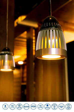 RTL11123-5 Rother GU10 LED Spot Ampul 8W 700 Lümen 3000K Sarı Işık Enerji Tasarruflu Ampul 5 Adet