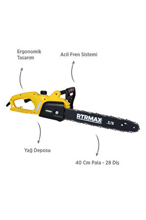 RTM9030SET Elektrikli Ağaç Kesme Motoru 4'lü Set -Eldiven-Testere Zinciri-Makaralı Uzatma Kablosu