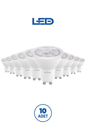 RTL11103-10 Rother GU10 LED Spot Ampul 8W 700 Lümen 6500K Beyaz Işık Enerji Tasarruflu Ampul 10 Adet