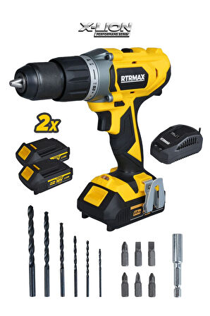 RTX1820SET Şarjlı Darbeli Matkap 4'lü Set -Bits Uç + Kemer Klipsli Adaptör Seti-Uç Tutucu-Eldiven