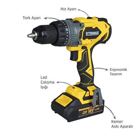 RTX3020 Şarjlı Darbeli Matkap Kömürsüz 150 Nm 2x4 Ah Plus Çift Akü Hızlı Şarj X-Lion - Akü Dahil