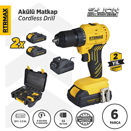 RTS5010 Şarjlı Matkap Kömürsüz 54 Nm 2x2 Ah 20V Çift Akü S-Lion - Akü Dahil