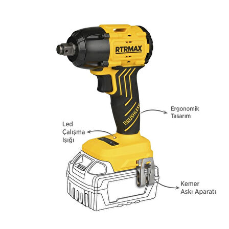Rtrmax Akülü Somun Sıkma Kömürsüz 1/2 350Nm (AKÜSÜZ) RTRMAX S-LION RTS5030B