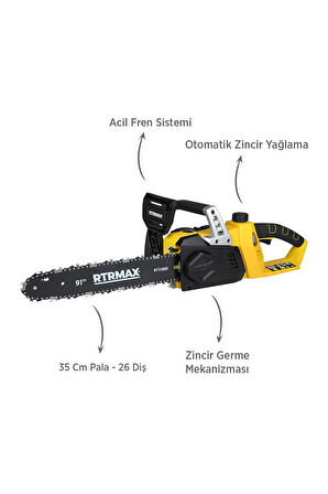 RTX1891BSET Şarjlı Ağaç Kesme Motoru 3'lü Set -Eldiven-Testere Zinciri