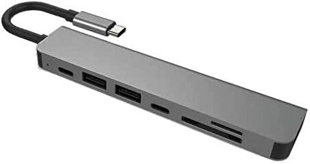 Kuzey's Store Macbook Pro Huawei Dell ile Uyumlu Type C to 4K HDMI + USB 3.0 + SD/tf + PD + Type-C, Taşınabilir 7in1 Adaptör