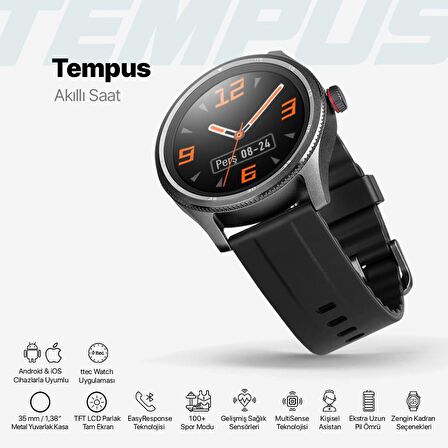 ttec Tempus 35mm TFT Ekranlı Yuvarlak Metal Kasa Akıllı Saat