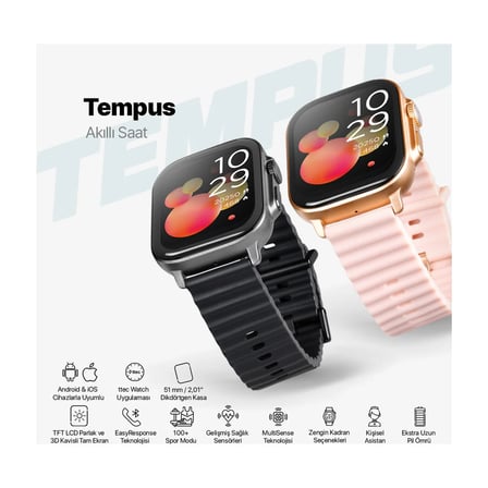 ttec Tempus 51MM Tft Ekranlı Dikdörtgen Metal Kasa Akıllı Saat 2SW03RA Rose Altın