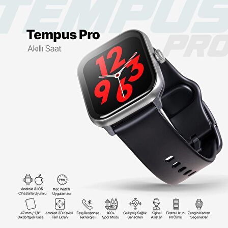 ttec Tempus Pro 47mm AMOLED Ekranlı Dikdörtgen Kasa Akıllı Saat