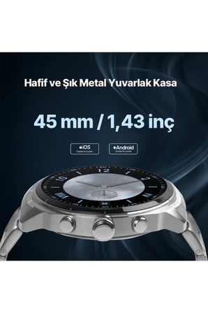 ttec Akıllı Saat Tempus Pro S 45mm AMOLED Ekranlı Yuvarlak Metal Çelik Kasa Metalik Gri 2SW08MT