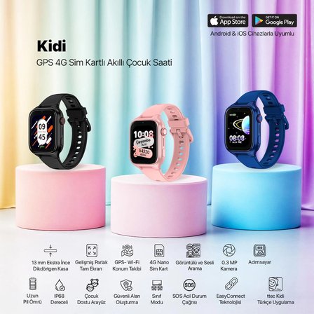 2KSW02S ttec Kidi GPS 4G Sim Kartlı Akıllı Çocuk Saati, 2KSW02 Panter Siyahı