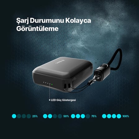 ttec ReCharger Mini 10.000mAh PD 22.5W USB-C Dahili Kablolu Taşınabilir Hızlı Şarj Aleti/Powerbank Uzay Grisi 2BB265UG