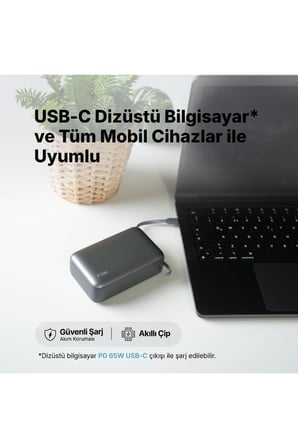 Ttec 30.000mAh Powerbank ReCharger Ultra LCD PD 65W USB-C Dahili Kablolu Taşınabilir Hızlı Şarj /