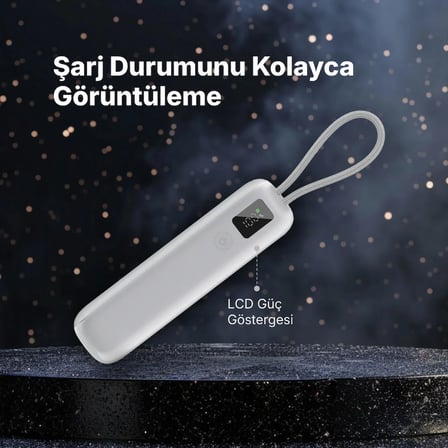 ttec ReCharger Pro LCD 20.000mAh PD 45W USB-C Makaralı Kablolu Taşınabilir Hızlı Şarj Aleti / Powerbank Gri 2BB277G