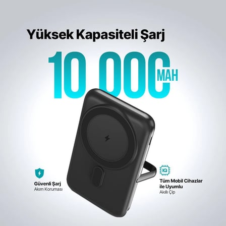 ttec ReCharger Pro M LCD 10.000mAh MagSafe Uyumlu PD 20W Stantlı Kablosuz Taşınabilir Hızlı Şarj Aleti Siyah 2BB222S